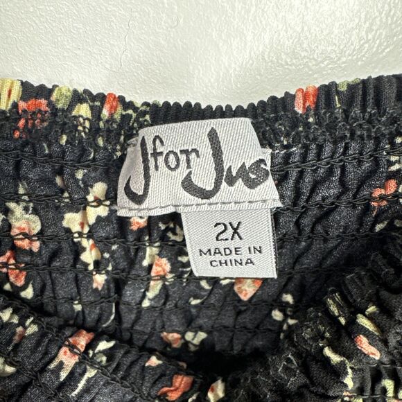 J For Justice Sz 2X Black Floral Off The Shoulder Babydoll Top - Picture 4 of 6